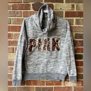 Victorias Secret Pink LEOPARD Marled Marl Cowl Neck Pullover Sweatshirt Sz M